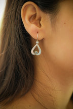 Silver Leaf shape stone and Pearl Earrings