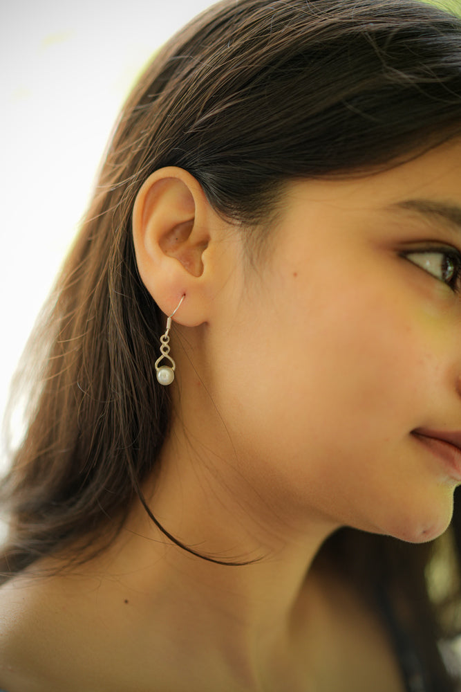 Silver Pearl Infinity Earrings