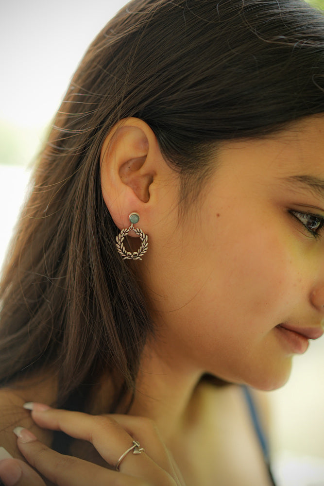 Silver Laurel Leaf Earrings with Labradorite Stone Studs