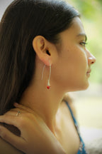 Silver Red Crystal Drop Earrings