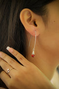 Silver Red Crystal Drop Earrings