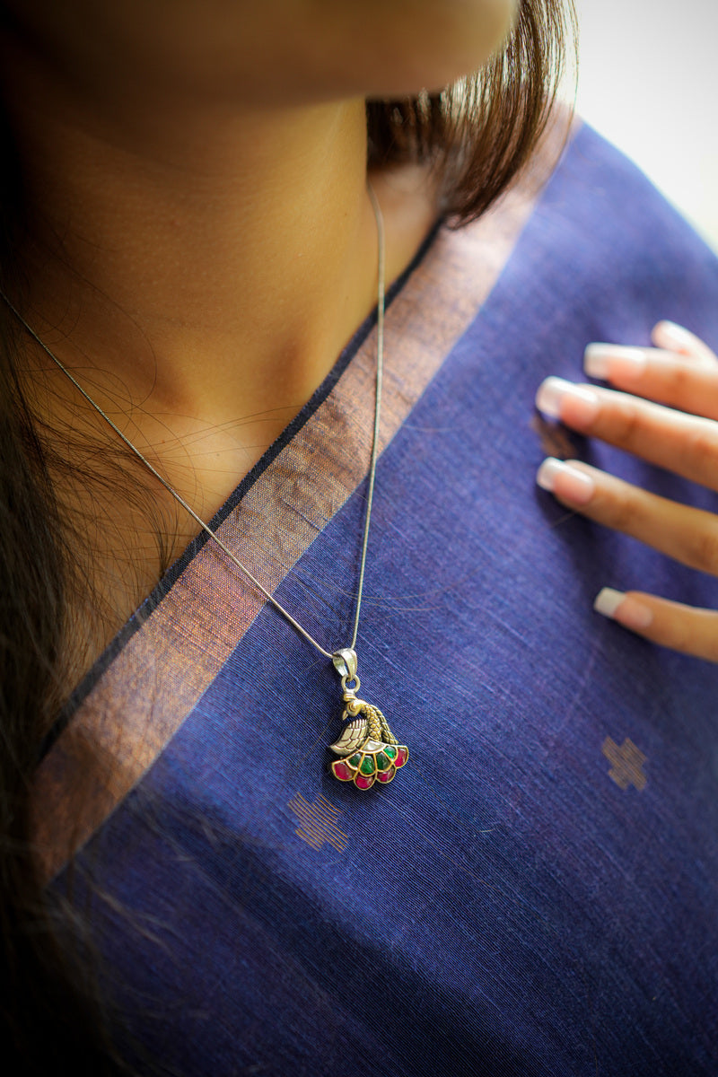 925 Silver Dual Tone Peacock Pendant & Earrings Set