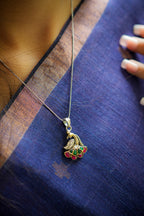 925 Silver Dual Tone Peacock Pendant & Earrings Set