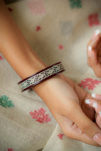Maroon Pola Bangle with Silver Floral Inlay Design