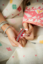 Ruby Red Pola Bangle with Silver Inlay Design - Size 2.2
