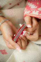 Ruby Red Pola Bangle with Silver Inlay Design - Size 2.2