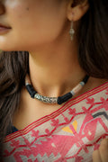 Black Thread Silver Statement Necklace