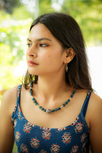 925 Silver Neckpiece with Blue Stone beads and small Chitai ball