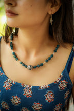 925 Silver Neckpiece with Blue Stone beads and small Chitai ball