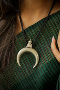 92.5 Silver Handcrafted Crescent Moon Pendant with adjustable Black Dori