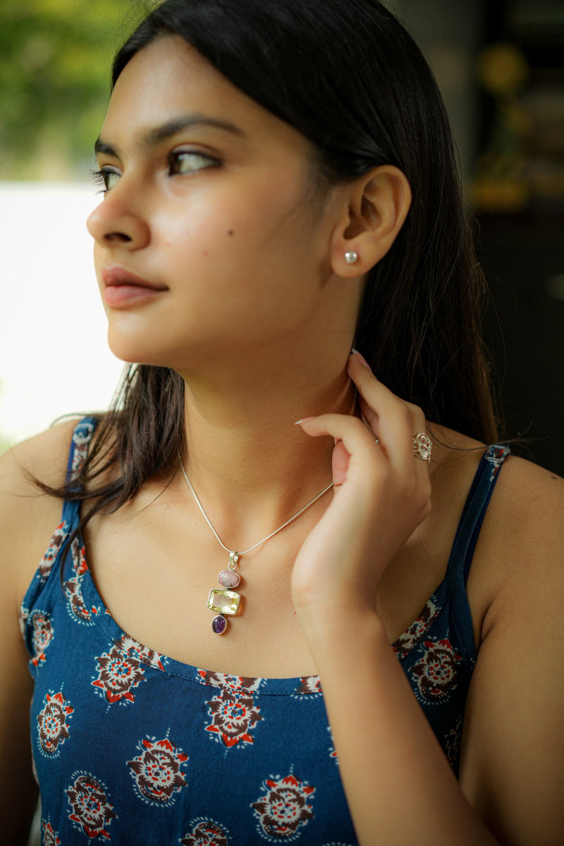 925 Silver Multicolour Stone Pendant