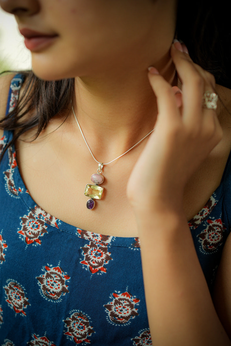 925 Silver Multicolour Stone Pendant