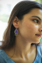 925 Silver Handpainted Purple Floral Drop Earrings