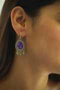 925 Silver Handpainted Purple Floral Drop Earrings