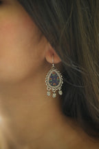 925 Silver Handpainted Floral Drop Earrings