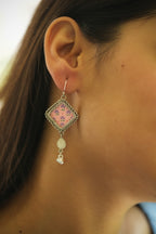 925 Silver Handpainted Pink Floral Drop Earrings
