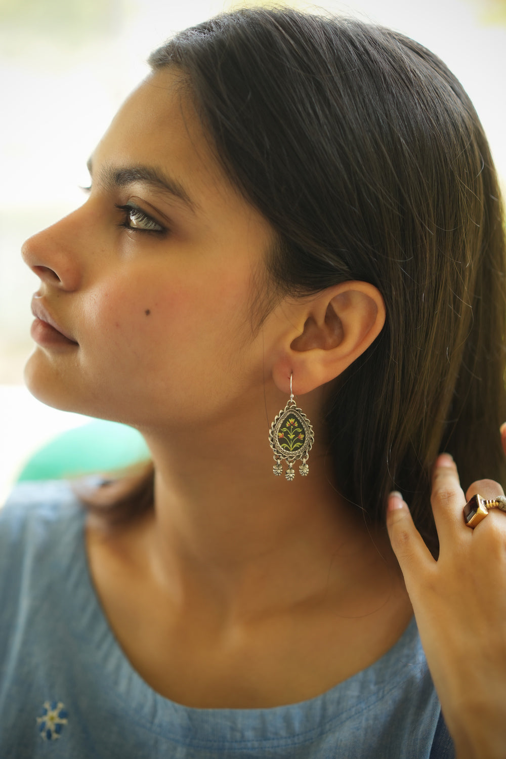 925 Silver Floral Handpainted Earrings
