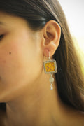 925 Silver Handpainted Mustard Floral Earrings