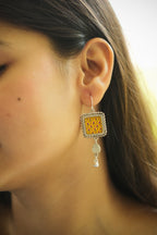 925 Silver Handpainted Mustard Floral Earrings