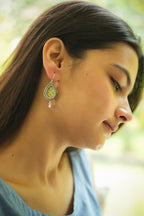 925 Silver Handpainted Green Floral Teardrop Earrings