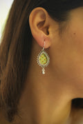 925 Silver Handpainted Green Floral Teardrop Earrings