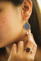 925 Silver Handpainted Blue Floral Danglers