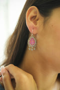 925 Silver Handpainted Purple Floral Danglers