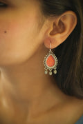 925 Silver Handpainted Coral Floral Danglers
