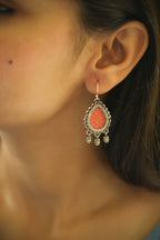 925 Silver Handpainted Coral Floral Danglers