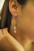 925 Silver Handpainted Orange Floral Danglers