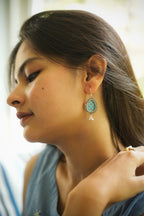 Handpainted Turquoise Floral Danglers