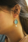 Handpainted Turquoise Floral Danglers