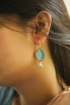 Handpainted Turquoise Floral Danglers