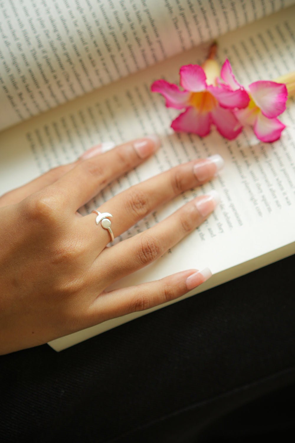 Sterling Silver Handcrafted Sun & Moon Finger Ring | Minimalist Silver Statement Ring