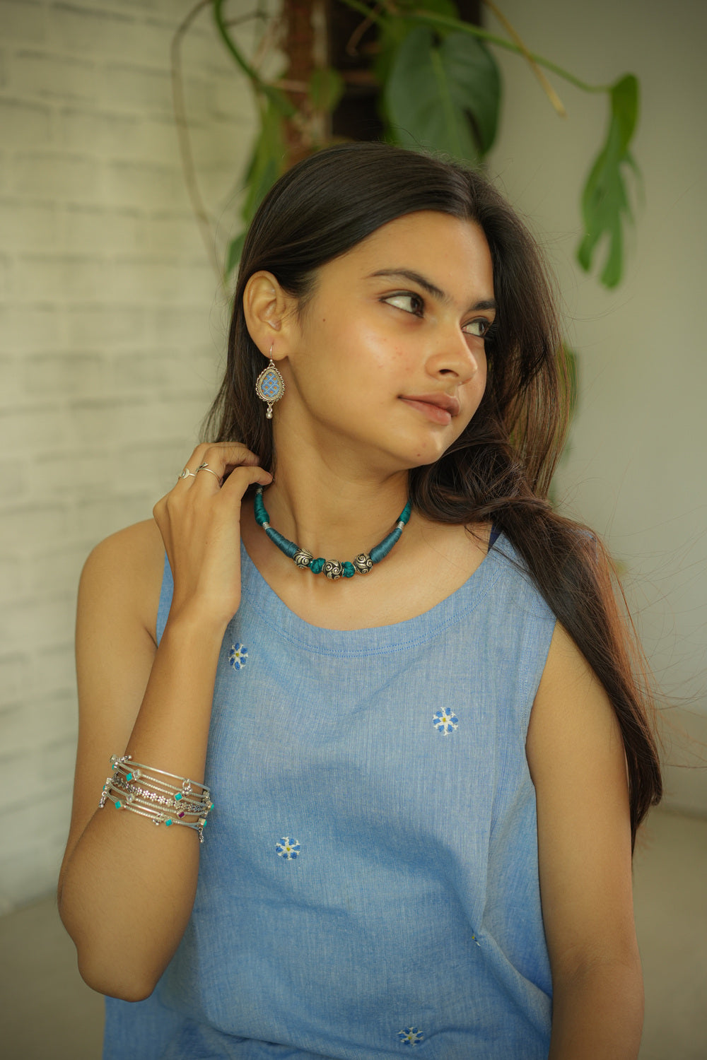 Handcrafted Silver Chitai Ball Thread Neckpiece