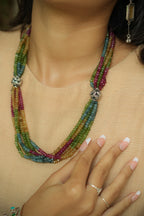 Multicolour Beaded Layered Neckpiece with small Silver Chitai balls