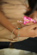 Handcrafted Sterling Silver Turquoise Stone Bangles (Set of 2)