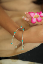 Handcrafted Sterling Silver Turquoise Stone Bangles (Set of 2)