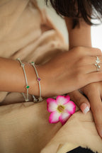Handcrafted Sterling Silver Multicolor Stone engraved  Bangles (Set of 2)