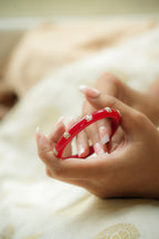 Red Pola Bangle with Silver Floral Accents