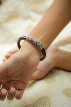 Dark Brown Silver Floral Jali work Pola Bangle