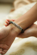 Black Silver Floral Jali work Pola Bangle