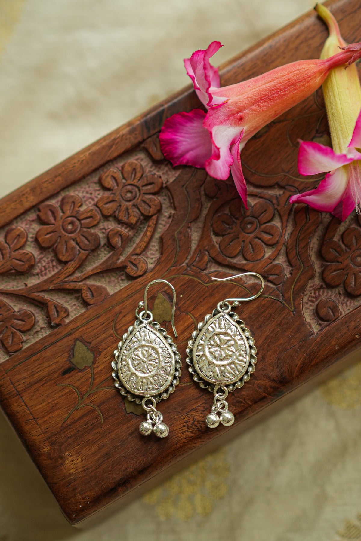Handpainted Turquoise Floral Danglers