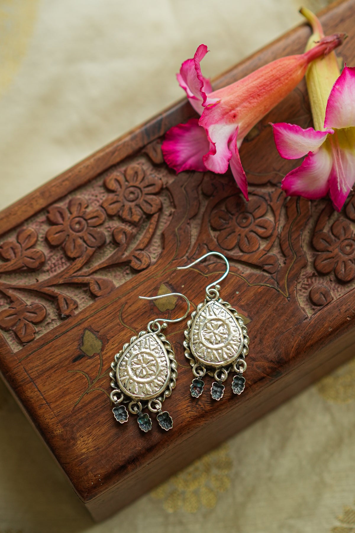 925 Silver Floral Handpainted Earrings