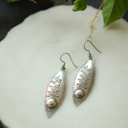 Leaf Embossed Silver Danglers