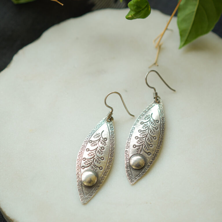 Leaf Embossed Silver Danglers