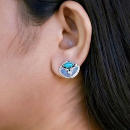 Turquoise Stone Silver Stud Earrings