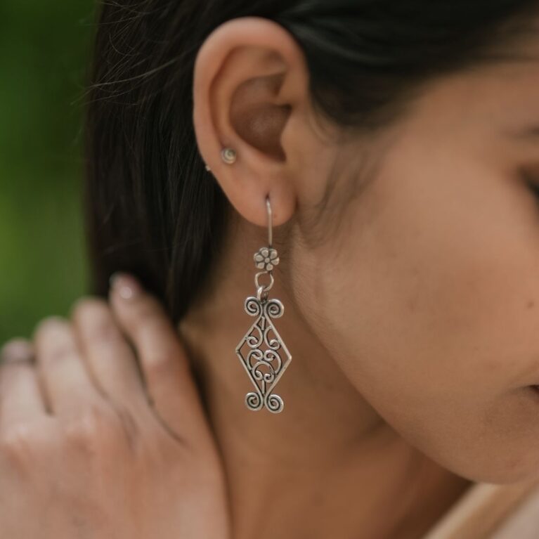 Silver Intricate Jali Danglers