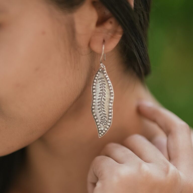 Silver Leaf and Flower Embossed Danglers