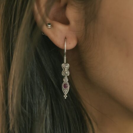 Silver Stylish Hook Earrings with Ruby stone